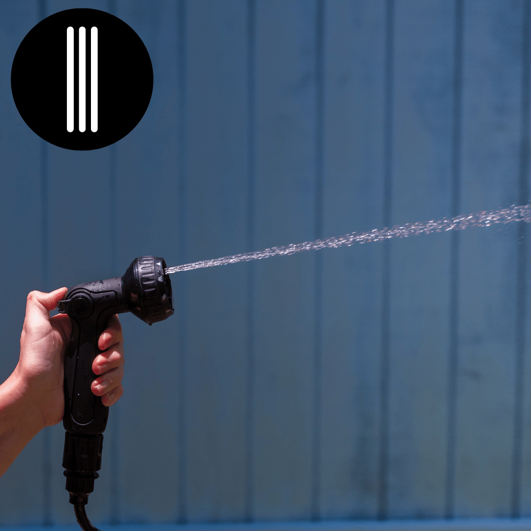Beach Soul replacement shower head demonstrating a strong single-stream spray mode