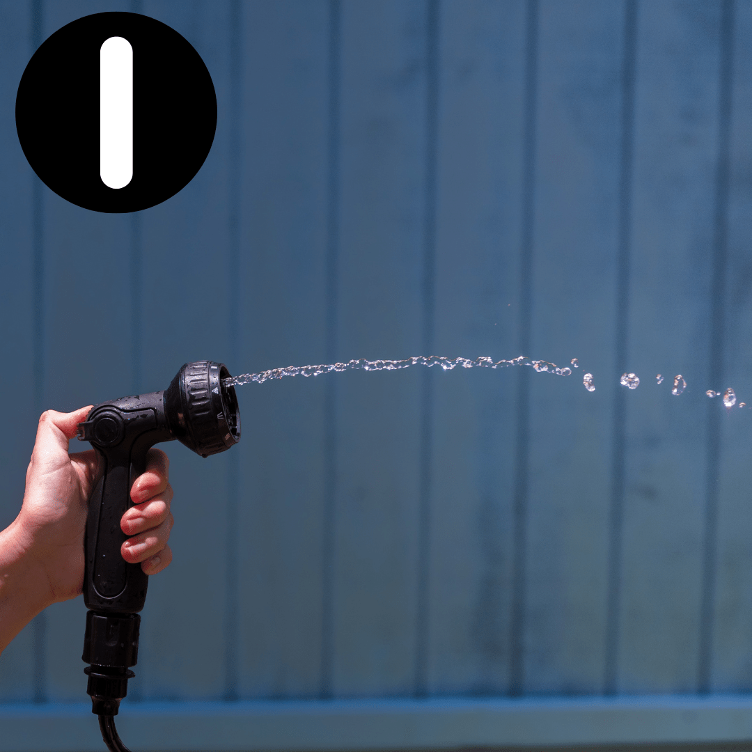 Beach Soul replacement shower head demonstrating a narrow jet spray mode