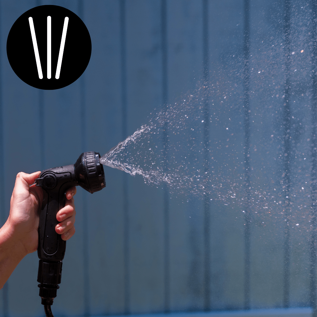 Beach Soul replacement shower head demonstrating a wide fan spray mode