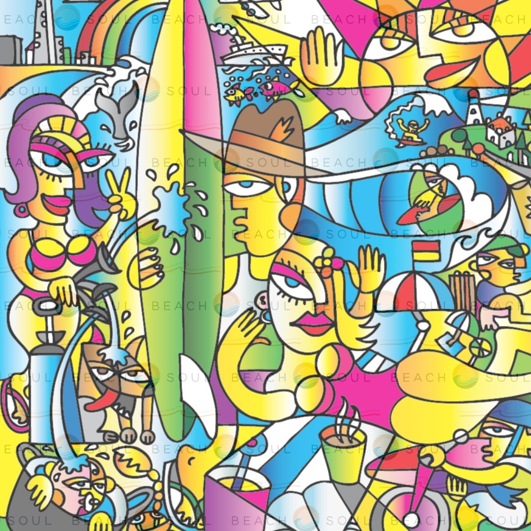 Livin' the Dream colourful surf design for a Beach Soul portable shower sleeve