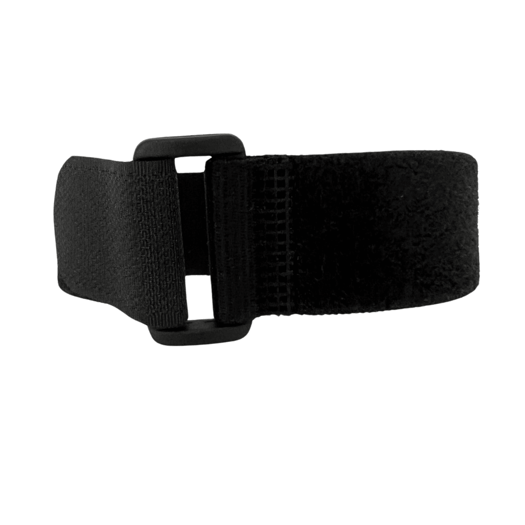 Close-up of the black Beach Soul Portable Shower Strap with buckle fastening