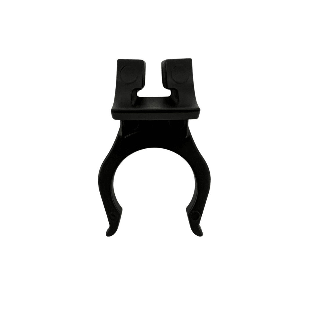 Front view of the black Beach Soul Portable Shower Tank Clip