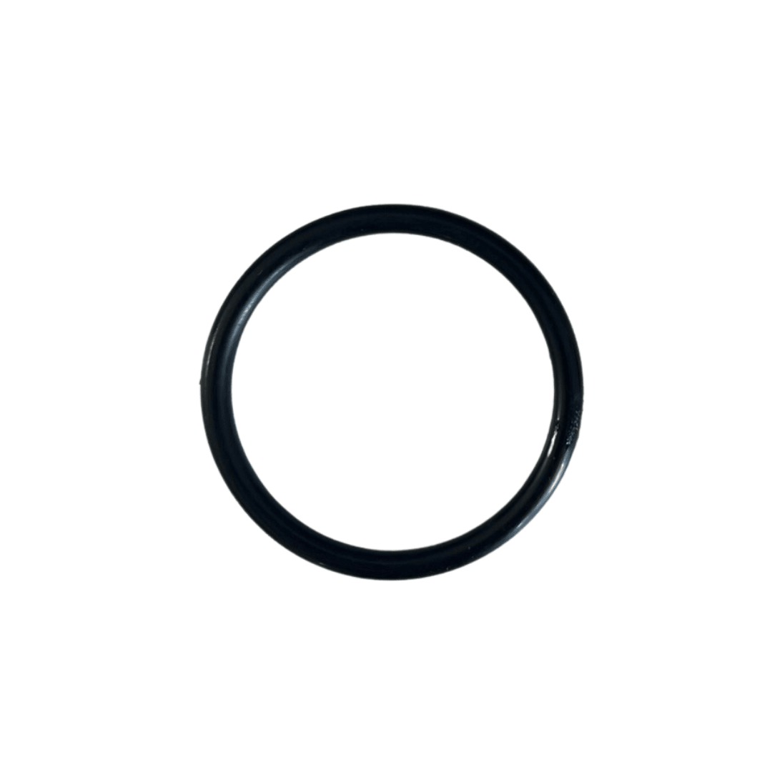 A single black rubber O-ring with a smooth surface against a plain white background