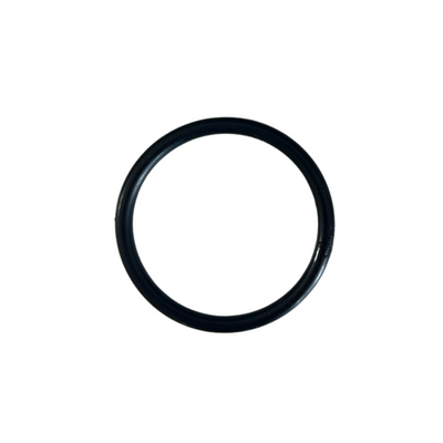 A single black rubber O-ring with a smooth surface against a plain white background